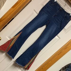 L&B Dark Blue Flare Jeans with Red & Green Striped Inset